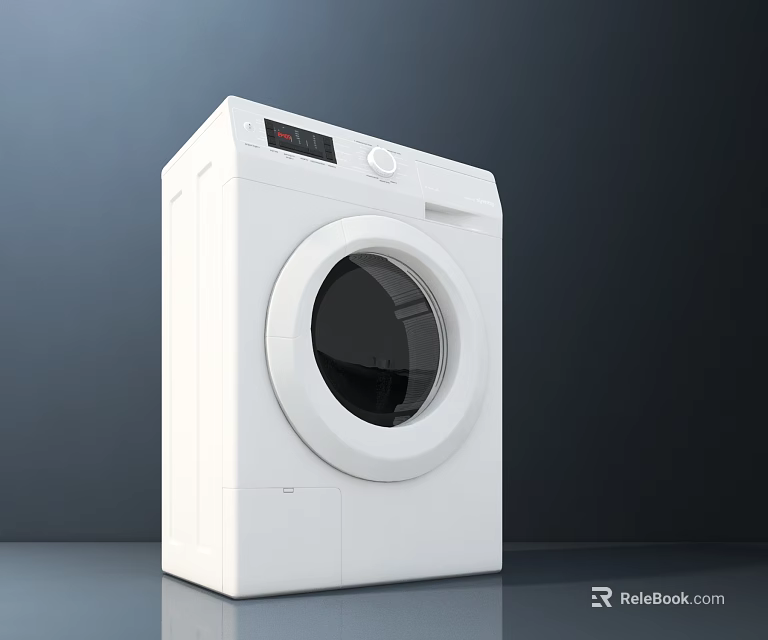 White Front Load Washing Machine with Round View Window Top Control Panel Display and Buttons 3d model 