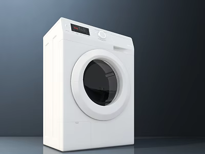 White Front Load Washing Machine with Round View Window Top Control Panel Display and Buttons 3d model