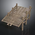 Wooden Platform Structure With Sloped Ramp Beams And Support Posts