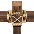 Rustic Wooden Decorative Ornament Set With Cross Planks And Woven Ropes Design