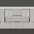 White Kitchen Cabinets With Glass Front Upper Units Lower Storage And Tile Backsplash 3d model