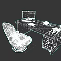Wooden Office Desk With White Office Chair Computer Monitor And Documents