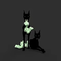 Two Black Dogs Standing And Sitting With White Foam Like Substance