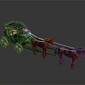 Green Horse Drawn Carriage With Two Brown Horses Roof And Seats