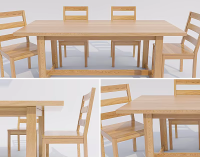 Wooden Dining Table Set with Simple Design and Matching Chairs in Modern Style 3d model