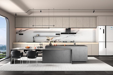 Open kitchen with middle island 3d model