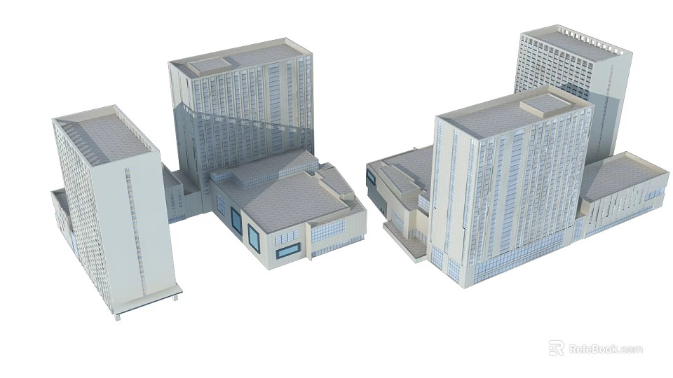 Modern Commercial Complex With Multiple High Rise And Low Rise Buildings Design 3d model