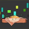 Fried Egg With Green Sprinkles On Cute Pink Cartoon Pig Belly And Colorful Decorative Squares