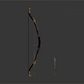 Black Traditional Bow with Gold Accents and Three Arrows as Ancient Weapon