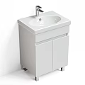Modern White Bathroom Vanity With Ceramic Basin Single Faucet And Storage Cabinet