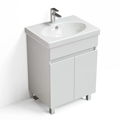 Modern White Bathroom Vanity With Ceramic Basin Single Faucet And Storage Cabinet 3d model