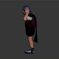 Child Dressed in Blue Cap Red Vest Black Cape and Blue Shoes