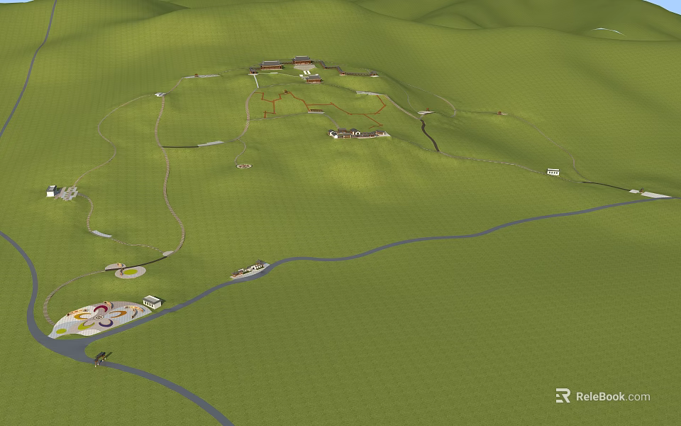 Garden Landscape Design With Rolling Green Hills Winding Paths And Stream 3d model 
