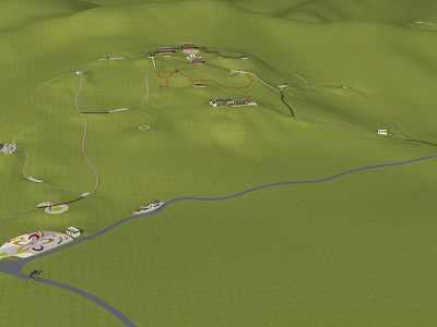 Garden Landscape Design With Rolling Green Hills Winding Paths And Stream 3d model