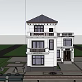 Elegant White Detached Villa Exterior With Balconies Windows And Water Pool