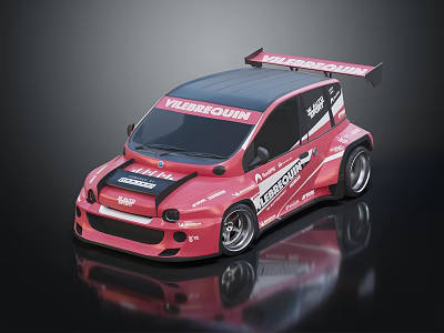 Red Modified Race Car With VALBECOURT RENNTECH Logos Rear Spoiler Sporty Design 3d model