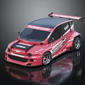 Red Modified Race Car With VALBECOURT RENNTECH Logos Rear Spoiler Sporty Design