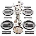 Modern Dinnerware Set with Plates Utensils Glass Vase and Decorative Flowers