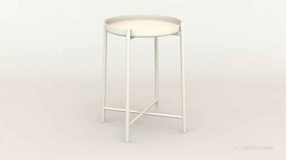 White Round Dining Table With Metal Frame And Simple Circular Surface Design 3d model