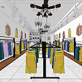Vibrant Clothing Store Interior With Hanging Colorful Clothes Racks And Ceiling Decor