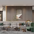 Modern Elegant Living Room Interior With Sofa Throw Pillows Coffee Table Decorative Painting Green Plant
