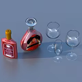 Essential Household Living Items With Red Sauce Bottle Wine Bottle And Four Glasses