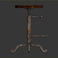 Rustic Wooden Stool With Round Seat And Adjustable Metal Curved Legs Base