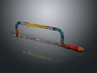 Professional Colorful Hardware Hacksaw Tool with Red Handle and Metal Blade 3d model