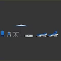 Outdoor Furniture Collection Featuring Blue Chairs Table Umbrella Fire Pit And Loungers
