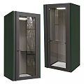 Public Soundproof Booth With Green Exterior Glass Door Metal Frame And Interior Lighting