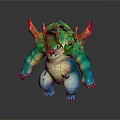 Fantasy Game Movie Monster Character With Green Body Blue Limbs And Red Back Horns