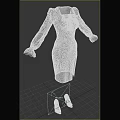 Elegant Brown Dress With White Lace Sleeves And Side Slit Design With Black High Heels