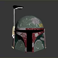 Detailed Boba Fett Helmet With Green Red Paint And Weathered Surface Design