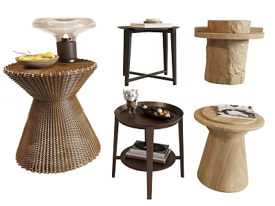 Various Stylish Side Tables With Rattan Wooden And Stone Designs For Home Decor 3d model