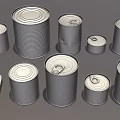 Different Sizes And Shapes Metal Cans With Sealed Lids On Gray Background