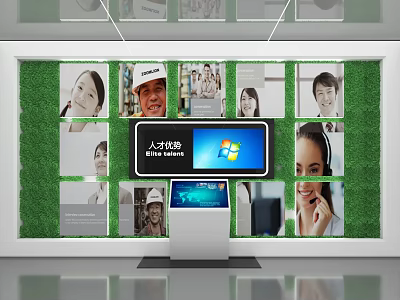 Talent Recruitment Exhibition Wall Featuring People Photos Green Background Digital Screen And Display Stand 3d model