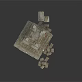 Modern Exhibition Space Showcasing Ancient Stone Pagoda 3D Model With Scattered Blocks