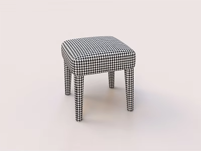 Black and White Houndstooth Pattern Upholstered Modern Stool with Slender Legs 3d model