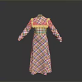 Man Wearing Colorful Plaid Long Dress With High Collar And Ruffled Sleeves
