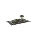 Outdoor Water Fountain With Tiered Waterfalls Green Plants And Wooden Benches