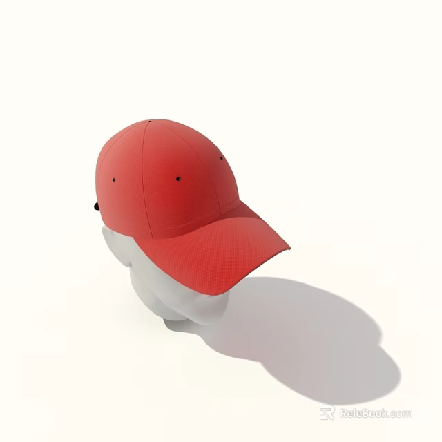 Red Baseball Hat with Curved Brim on Mannequin Head Against White Background 3d model 