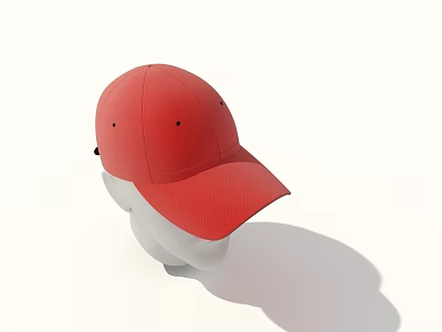 Red Baseball Hat with Curved Brim on Mannequin Head Against White Background 3d model