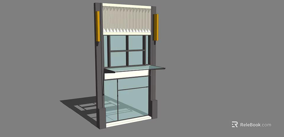 Modern Display Cabinet With Glass Door Louvered Top Wooden Frame And Yellow Accents 3d model 