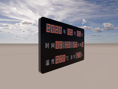 Black Computer Digital Display Screen With Red Numbers Showing Time Date And Temperature 3d model