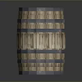 Wooden Barrel Shaped Household Item With Metal Hoops And Cylindrical Design