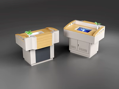 Modern Functional Desk With White Wooden Countertop Display Screen And Small Plants 3d model