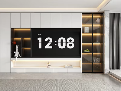 Modern White And Black TV Cabinet With Glass Door Display Shelves LED Lighting And Decorations 3d model