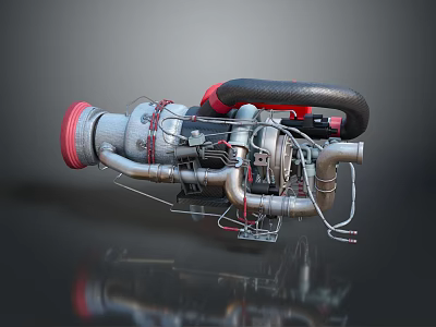 Industrial Equipment Featuring Metal Pipes Red Components Black Hoses And Mechanical Parts 3d model