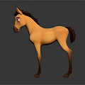 3D Animal Painting Featuring Orange Pony with Brown Mane Tail Standing on Dark Background