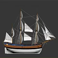 Detailed Sailing Ship Model With White Sails Orange And Blue Hull Design